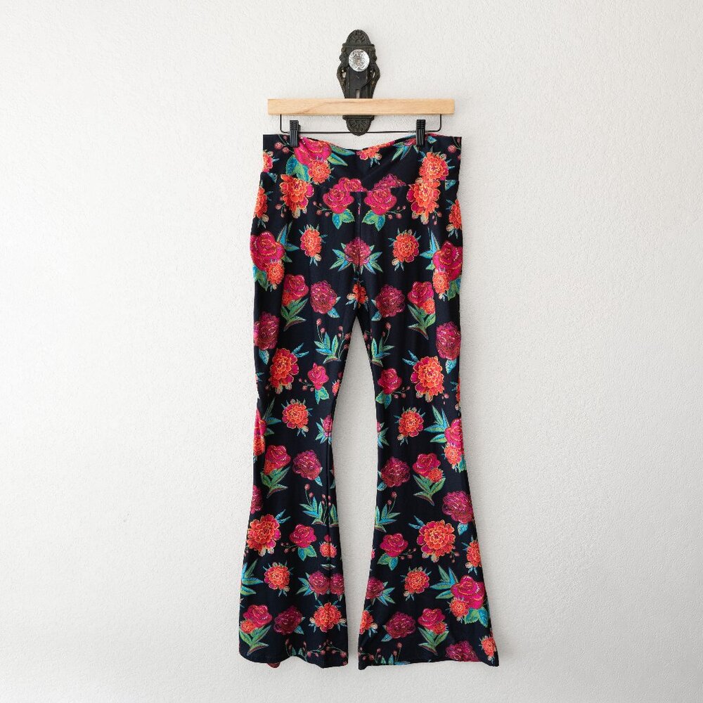 Crazy Train Sassy Senorita Bell Bottom Pants Womens XL Floral Western Boho